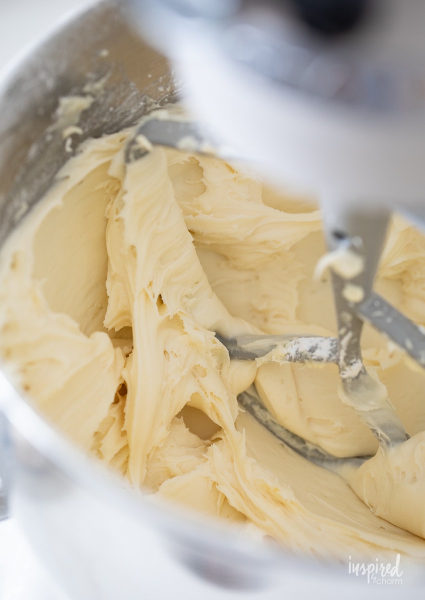 cream cheese frosting in a mixing bowl.