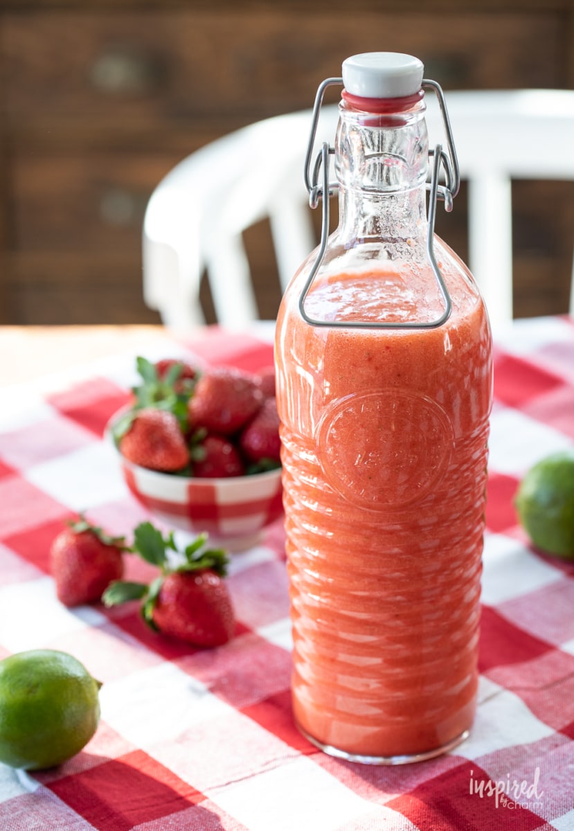 strawberry margarita mix in bottle. 