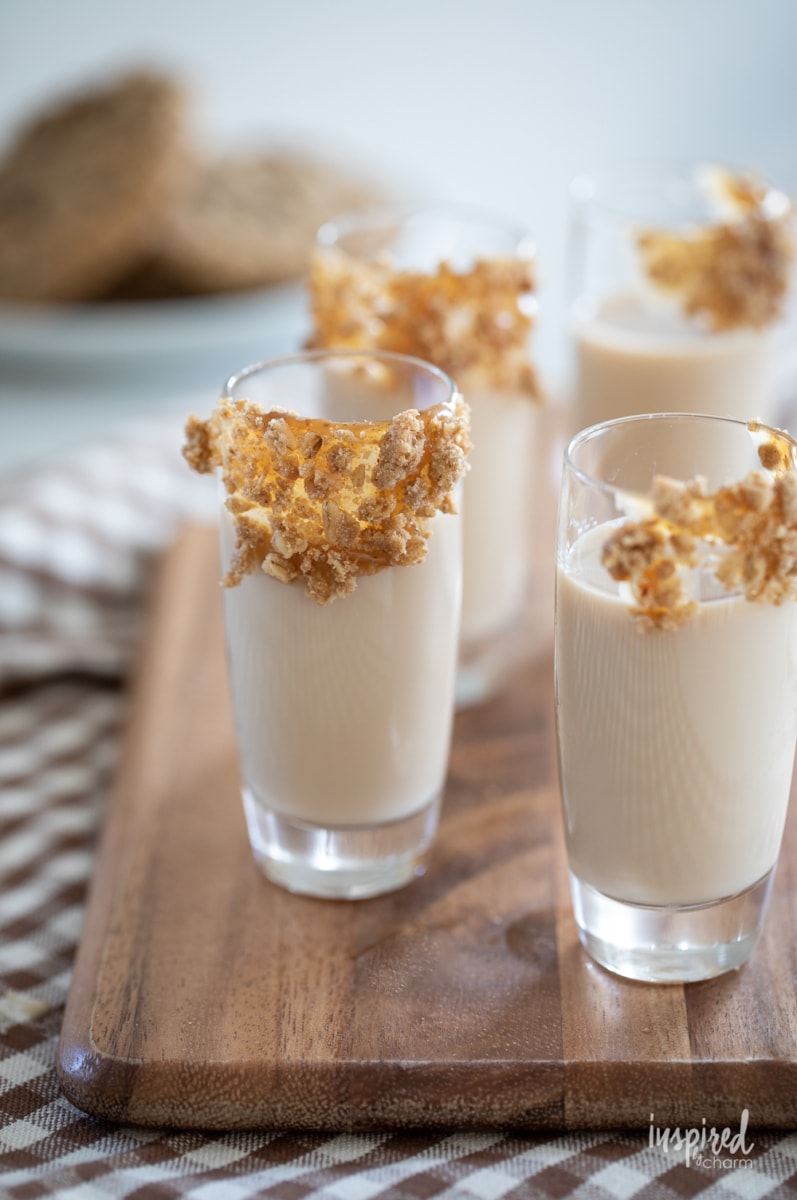 four oatmeal cookie shots on cutting board