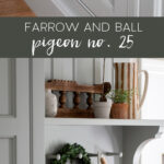 farrow and ball pigeon no.25 paint on entryway cabinetry Pinterest image.