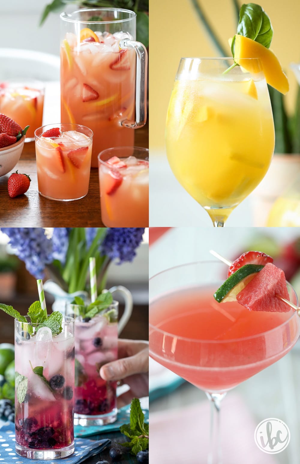 four fruity cocktail image collage for pinterest.