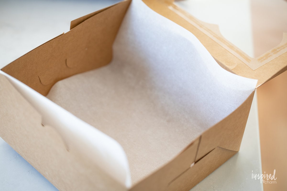 empty box with parchment paper.