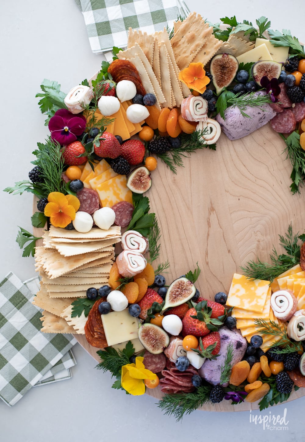 epic charcuterie board shaped into a wreath.