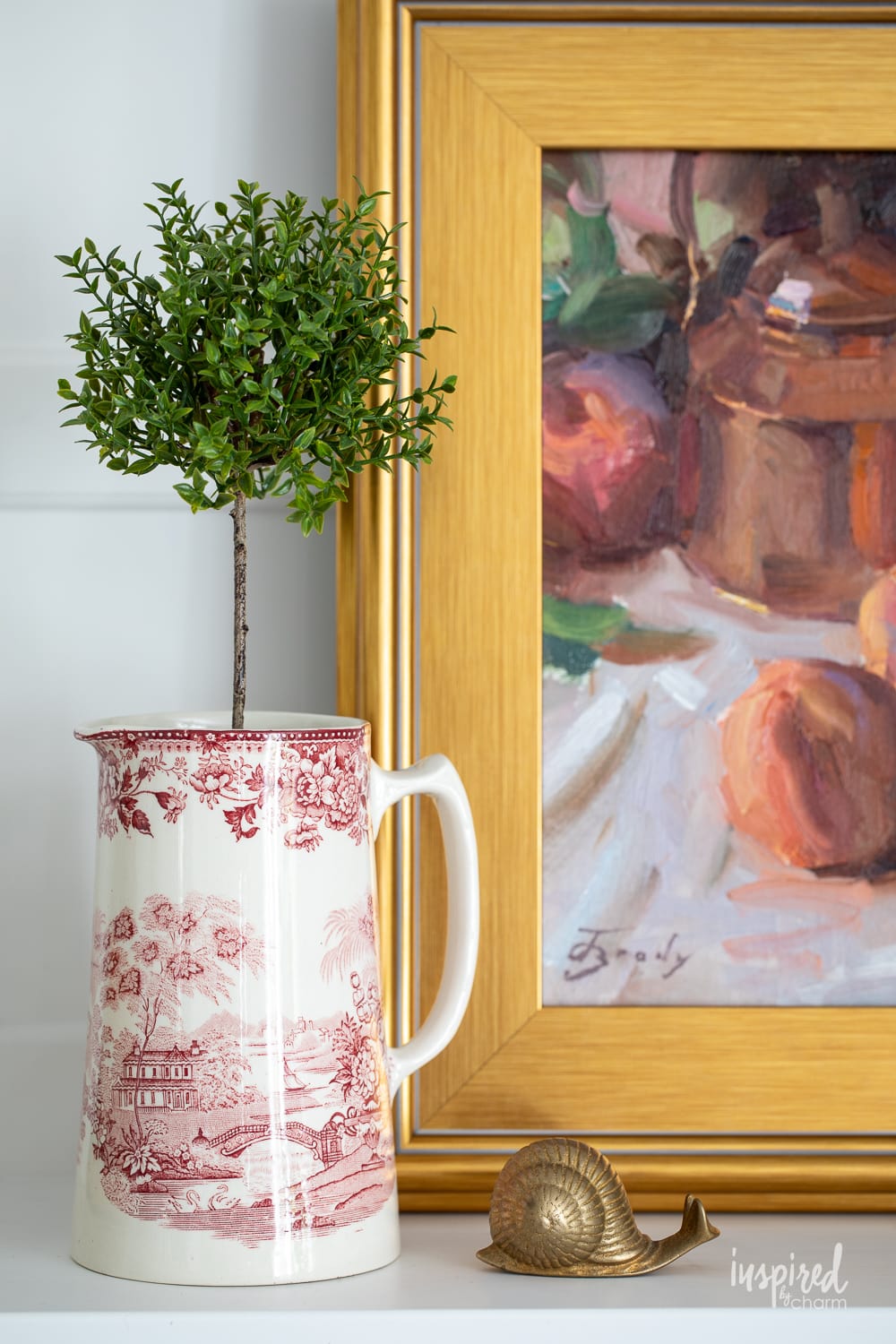 transferware pitcher with topiary.