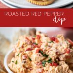 roasted red pepper dip served in a dish with crackers pinterest image.
