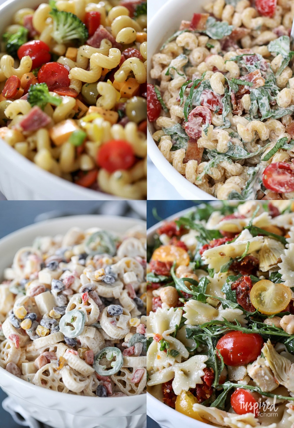 four images of the best pasta salad recipes Pinterest image.