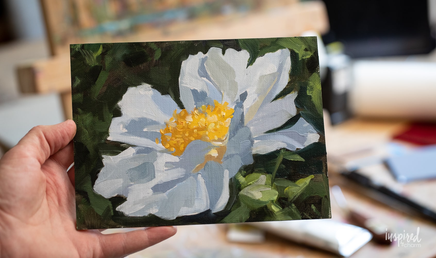 oil painting of a white peony.