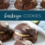 close up of buckeye cookies and adding chocolate to buckeye cookies.