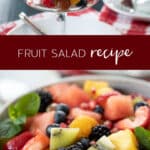fruit salad in a big bowl and clear footed dish pinterest image.