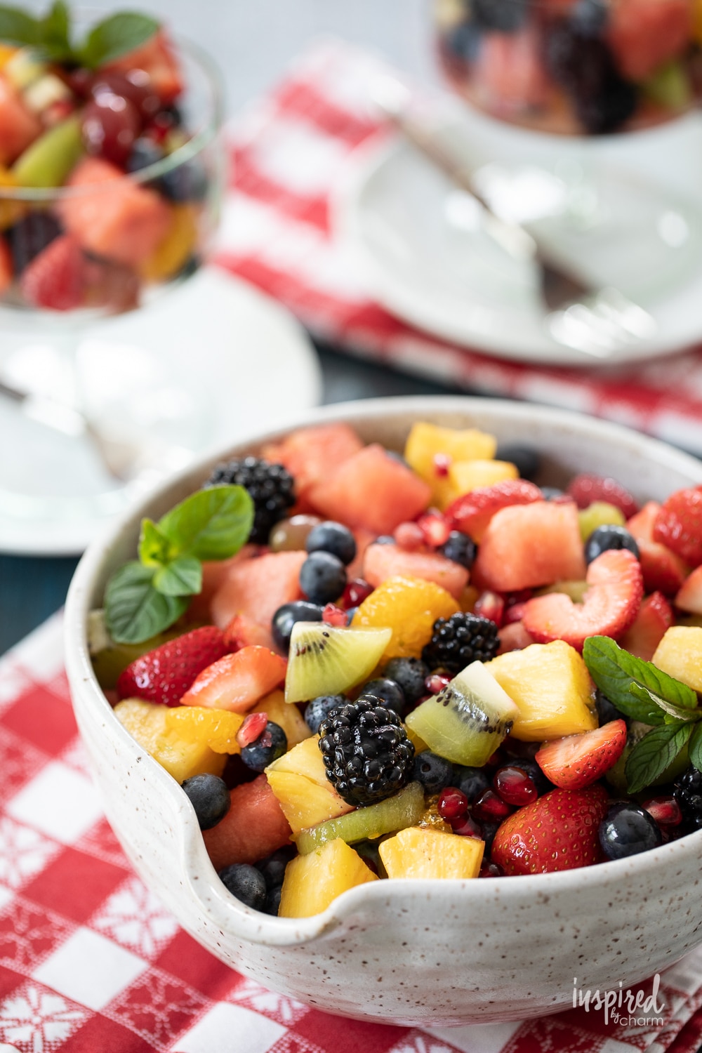 colorful fruit salad in a big bowl.