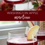 washington apple cocktail in martini glasses with apple slice garnish.