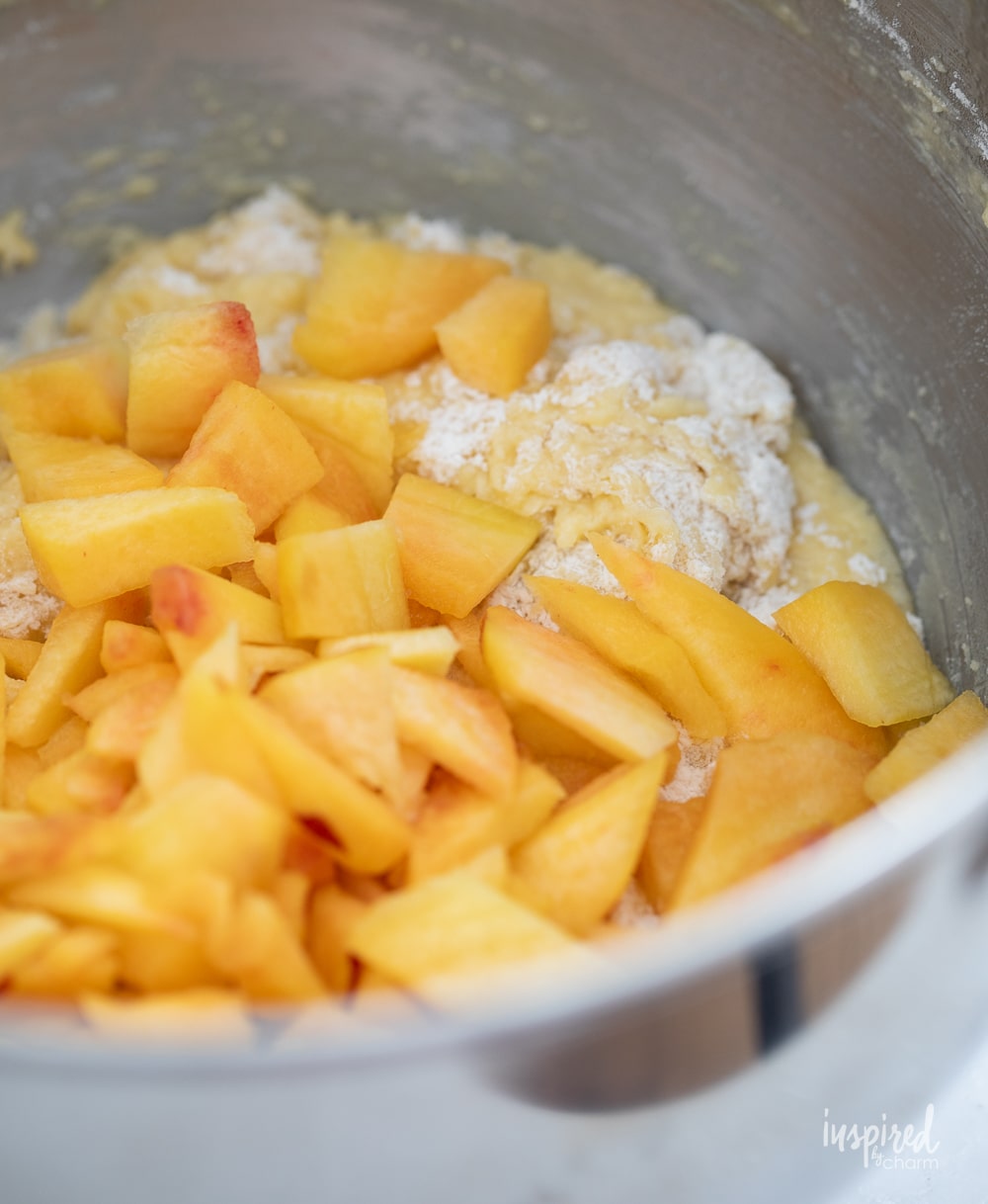 peach cobbler ingredients in a bowl.