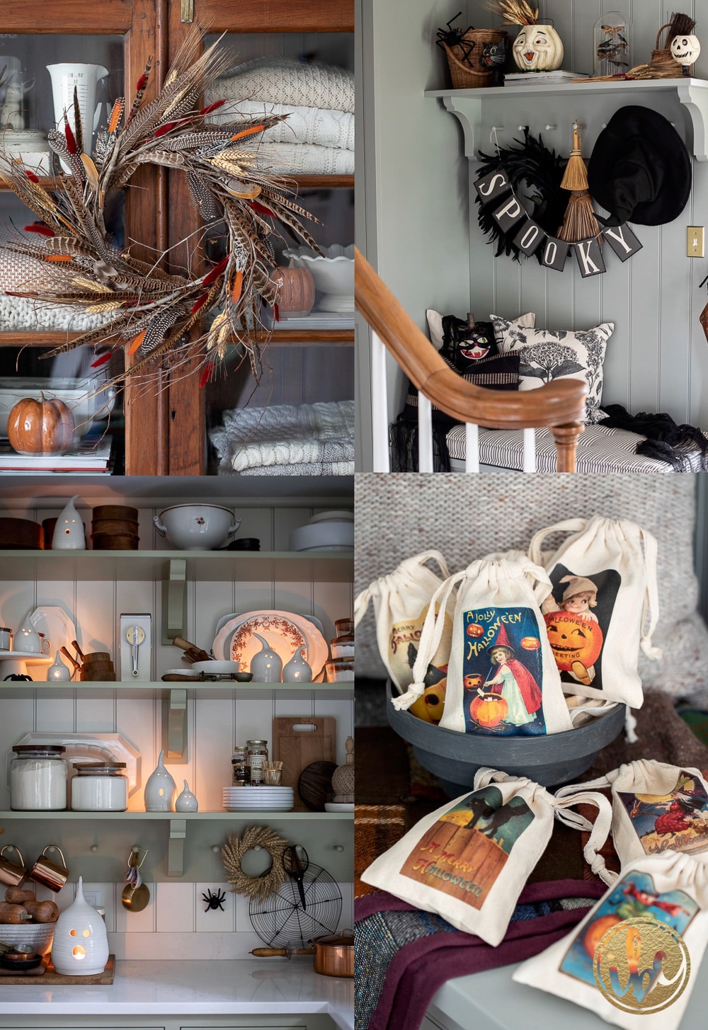 a collection of four images of halloween decor ideas.
