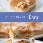 platter of salted peanut bars and up close photo for pinterest image.