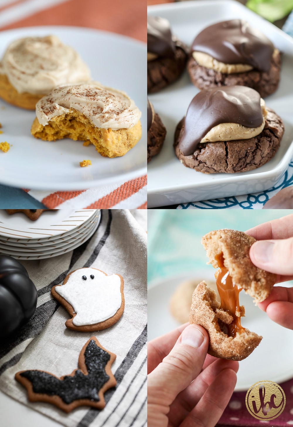 collage of four images of fall cookie recipes. 