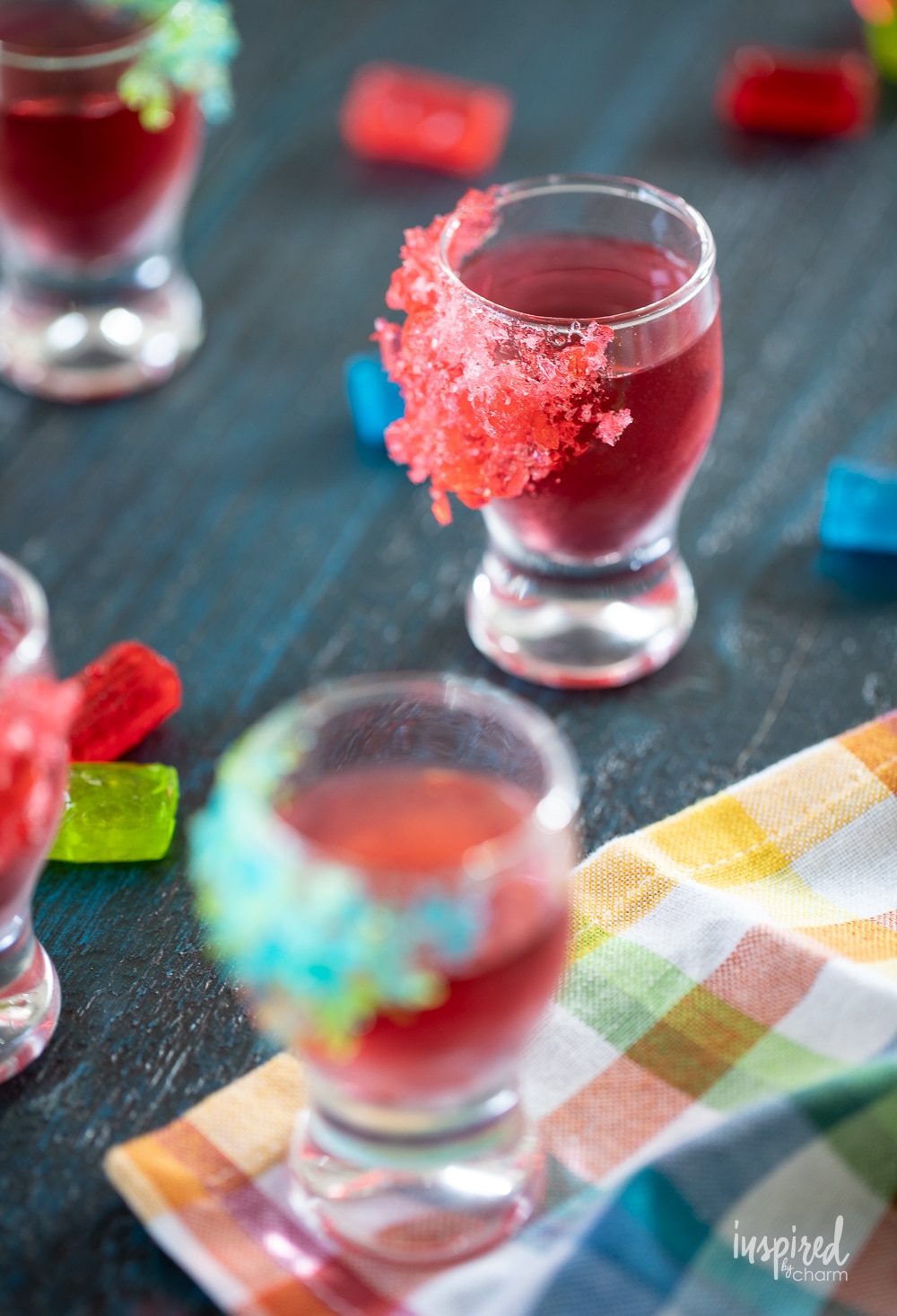 jolly rancher shots on a napkin with jolly rancher candles.
