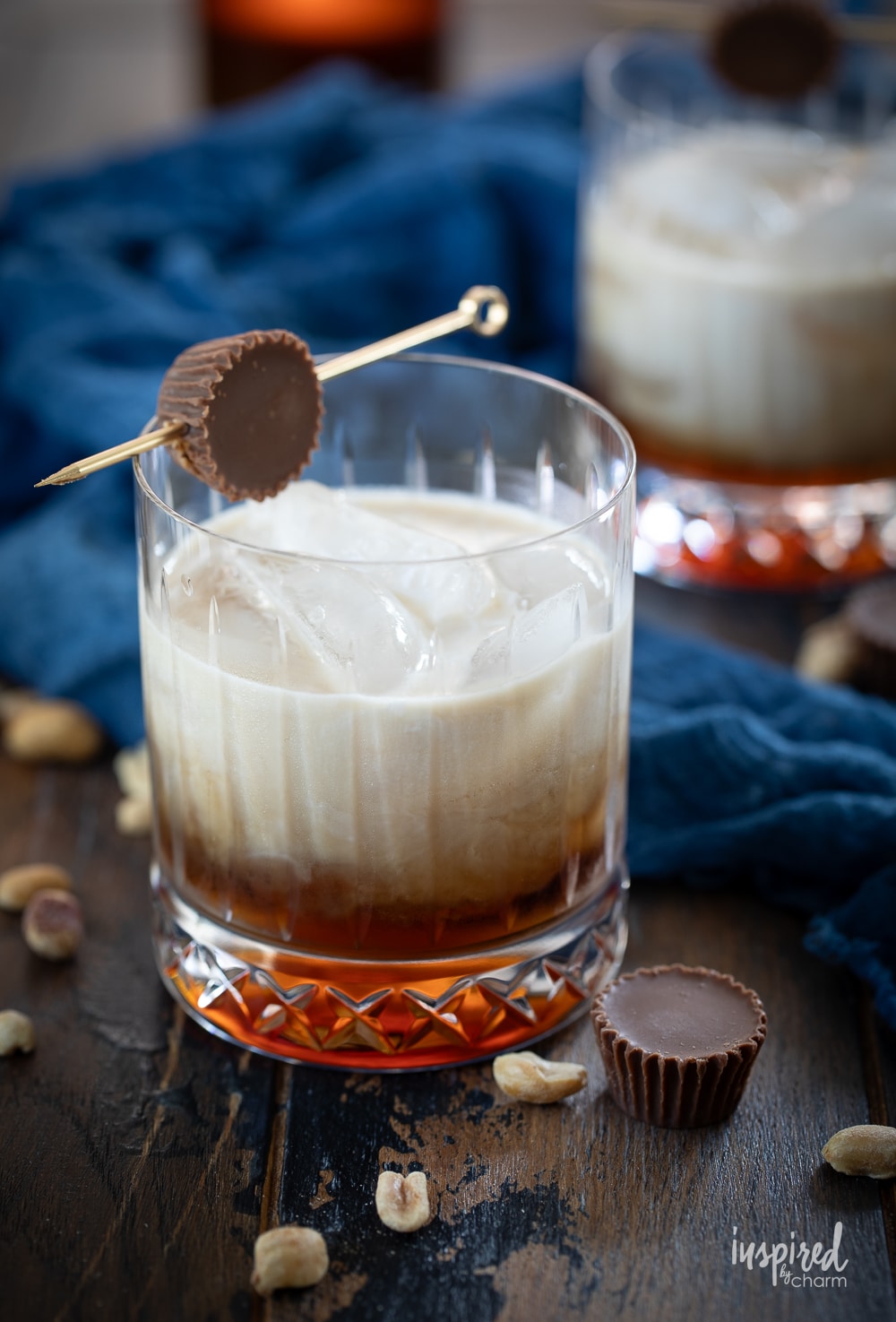 two peanut butter white russian cocktails in glasses.