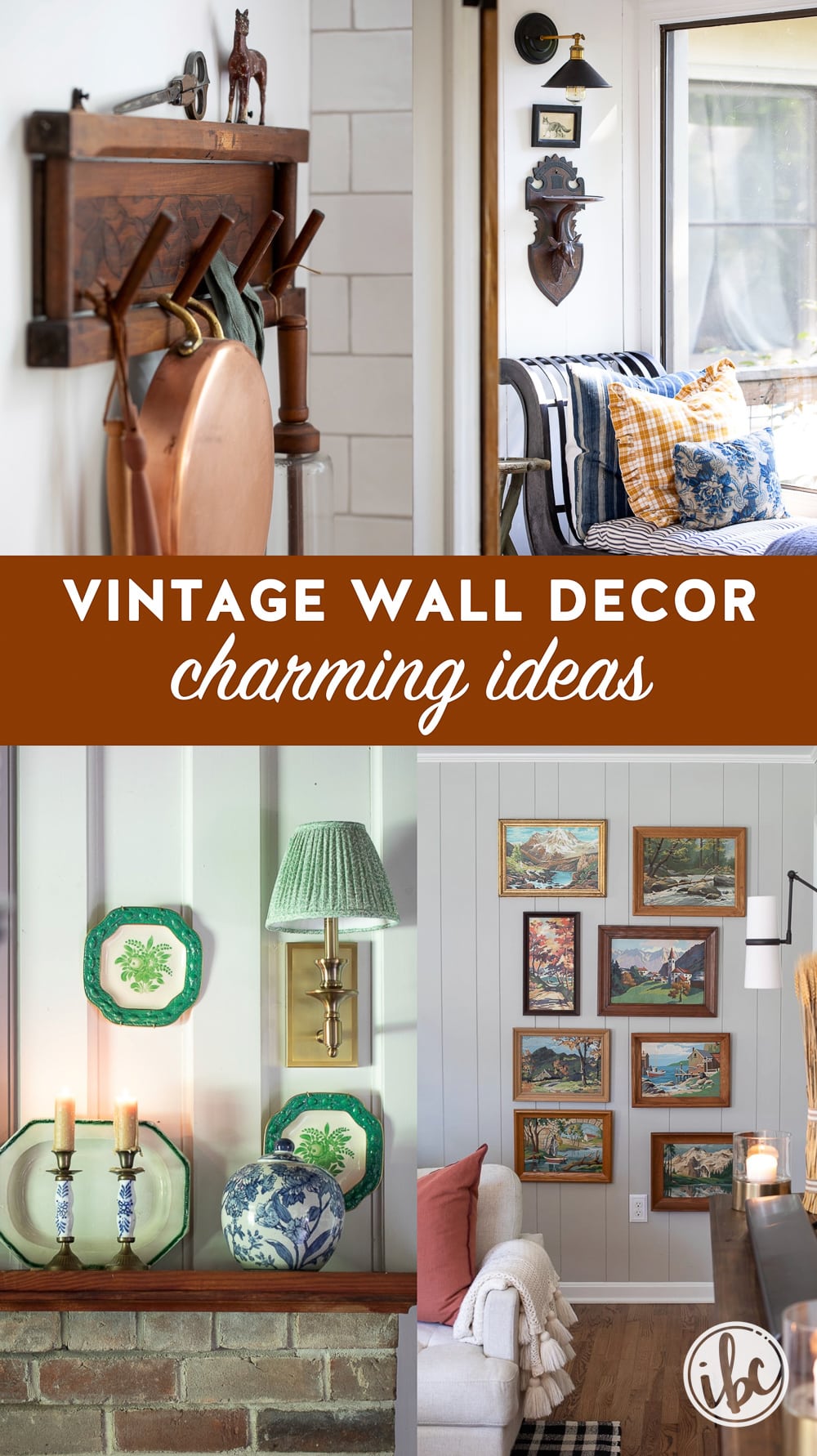 vintage wall decor ideas including shelves and art.