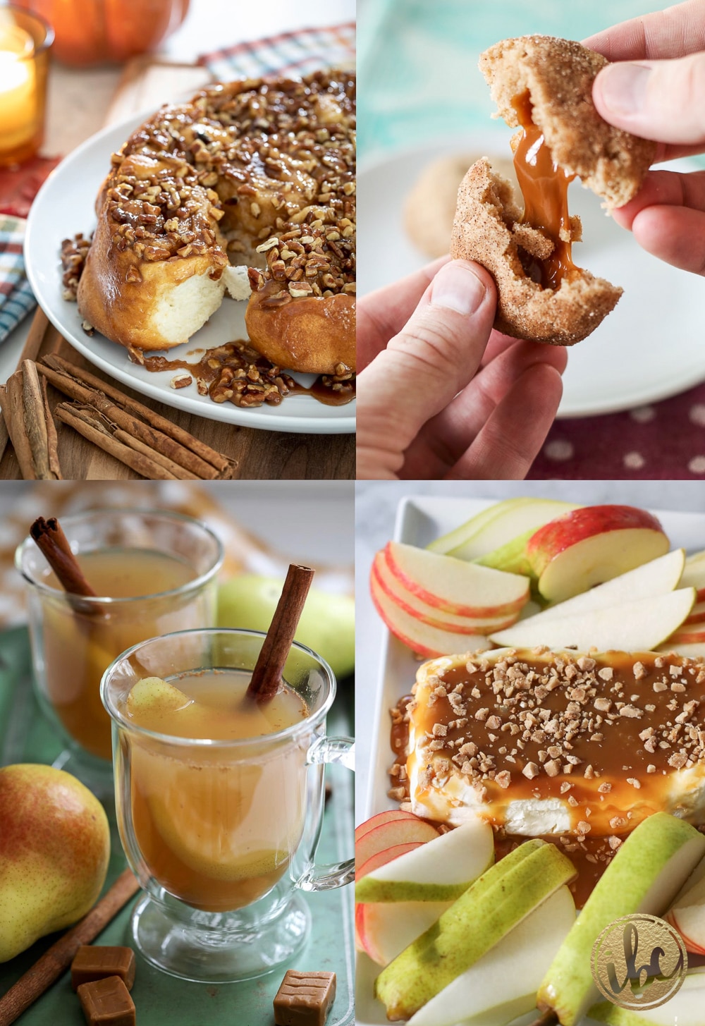 collage of four different and decadent caramel recipes. 