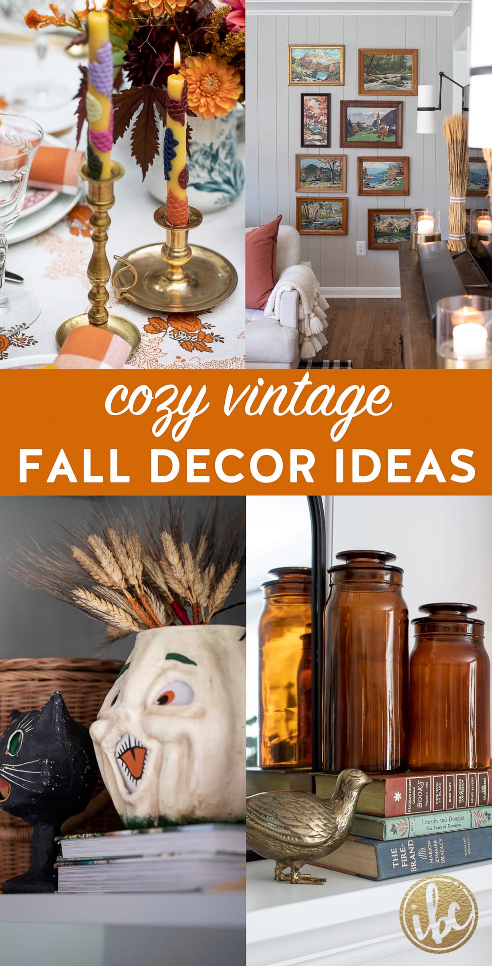 a collage of four different, unique, and cozy fall decorating ideas with title text.