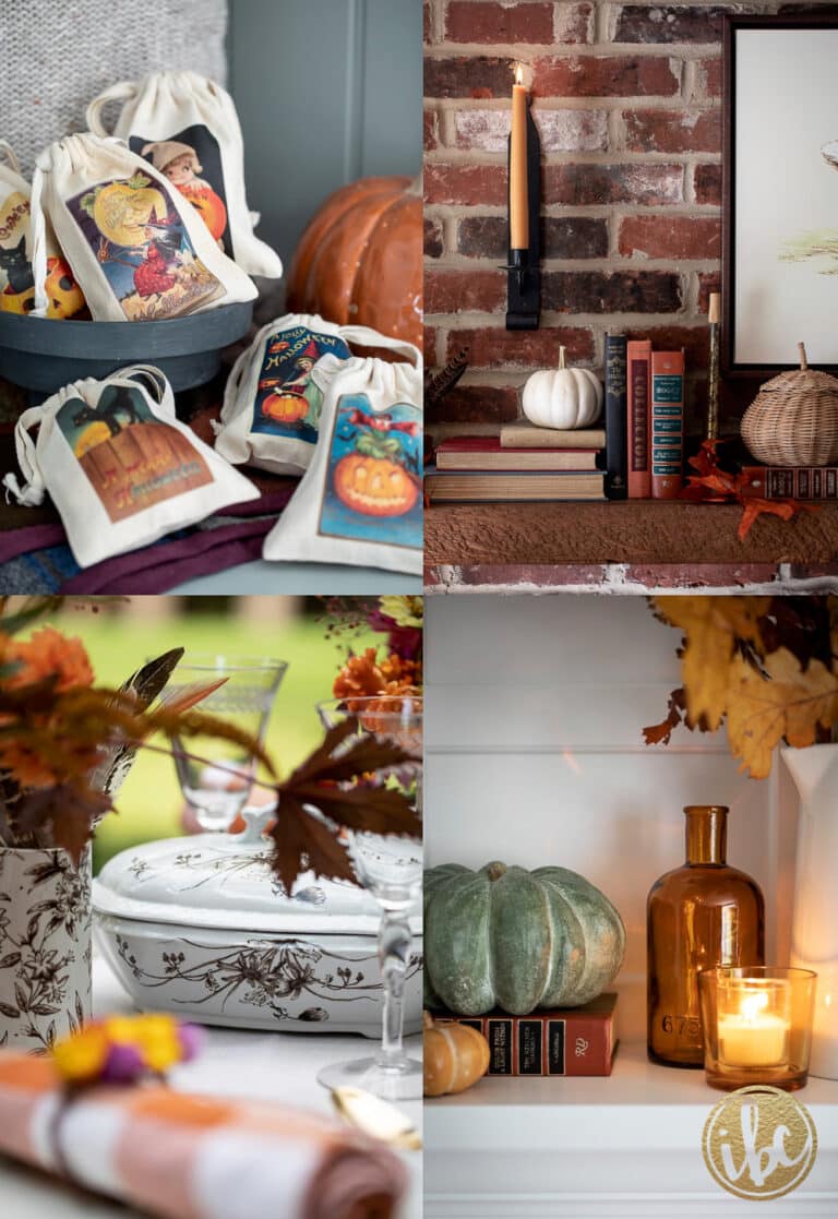 a collage of four different, unique, and cozy fall decorating ideas.