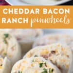 Cheddar Bacon Ranch Pinwheels on a white plate.