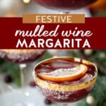 festive mulled wine margarita in gold coupe glass.