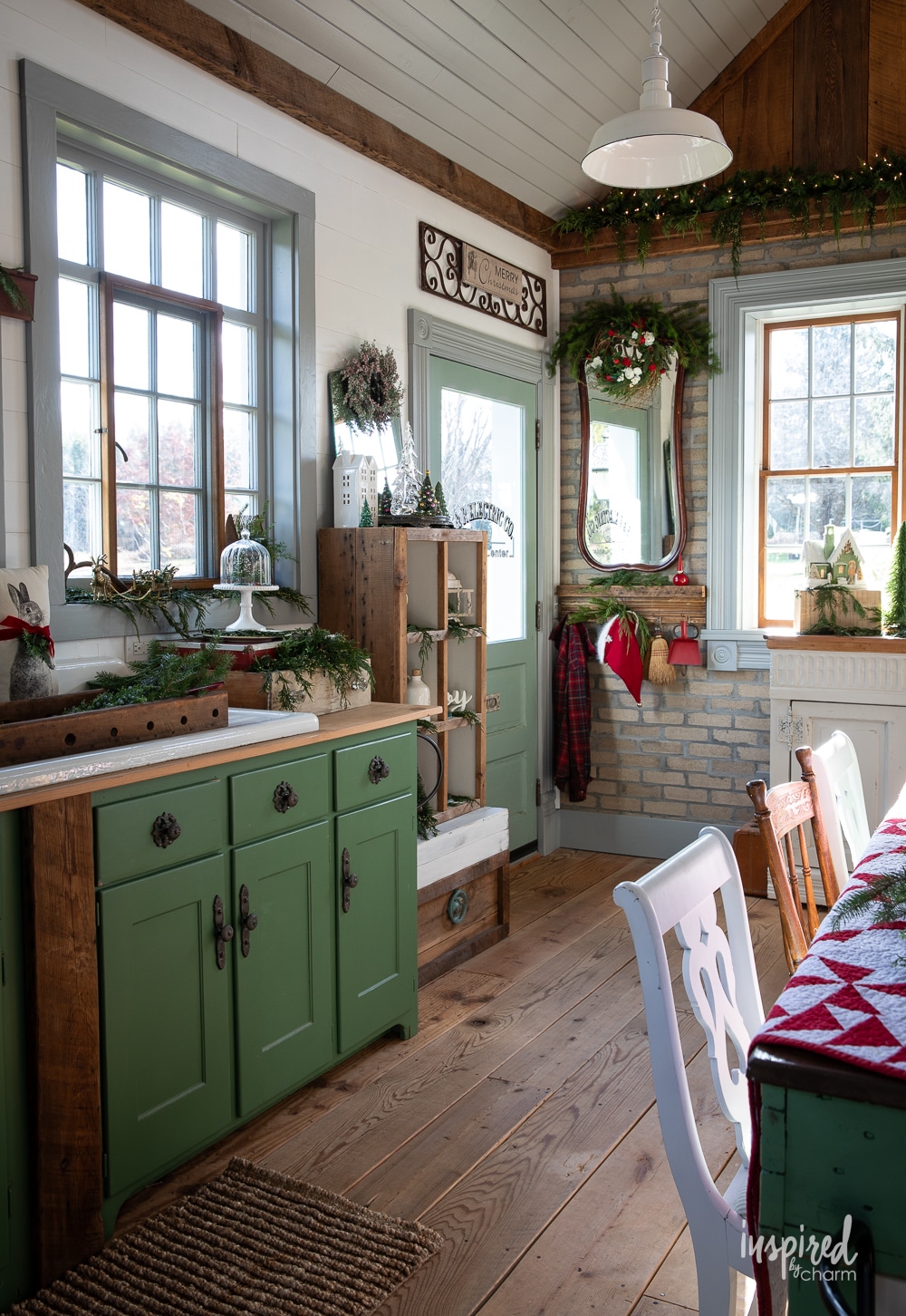 view into the garden shed with decor for christmas.