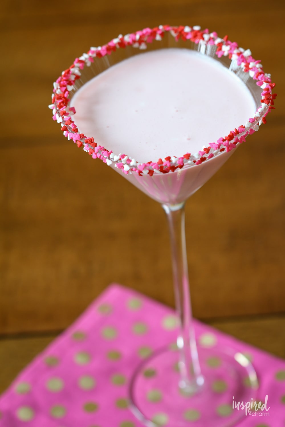 martini for Valentine's Day with sprinkle garnish.