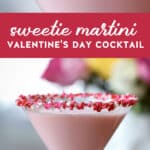 pink valentines day cocktail in martini glass glass.
