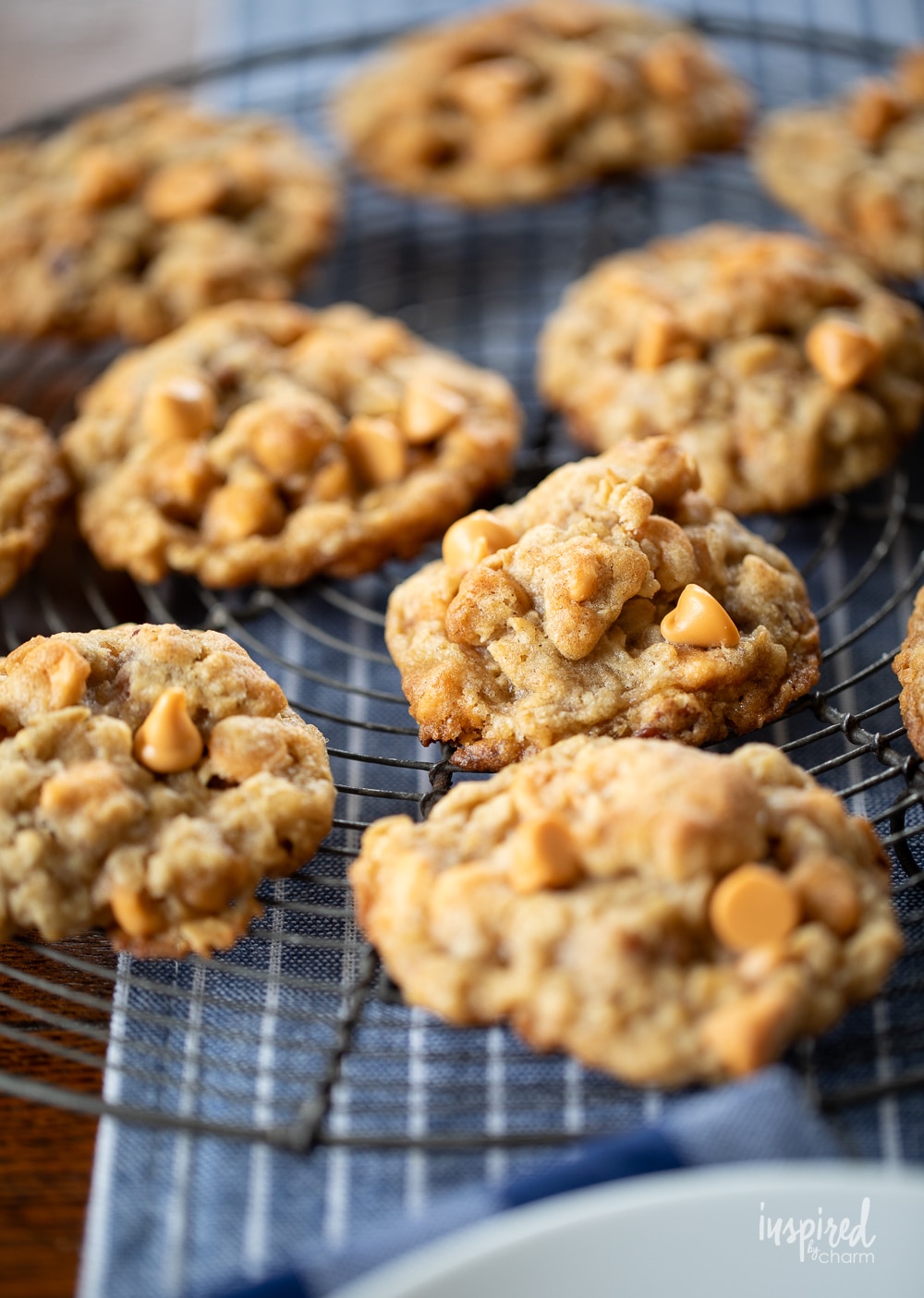 Butterscotch Chip Oatmeal Cookies on a round cooling rack.