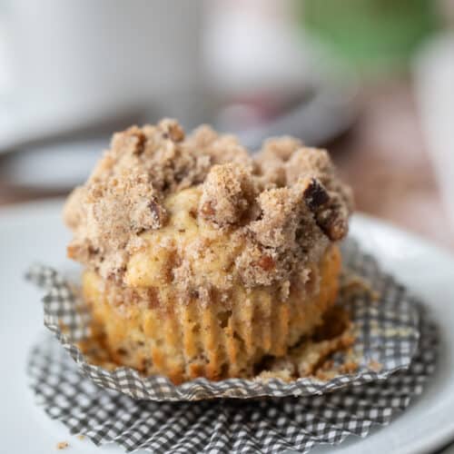 cinnamon maple morning muffin on a plate.