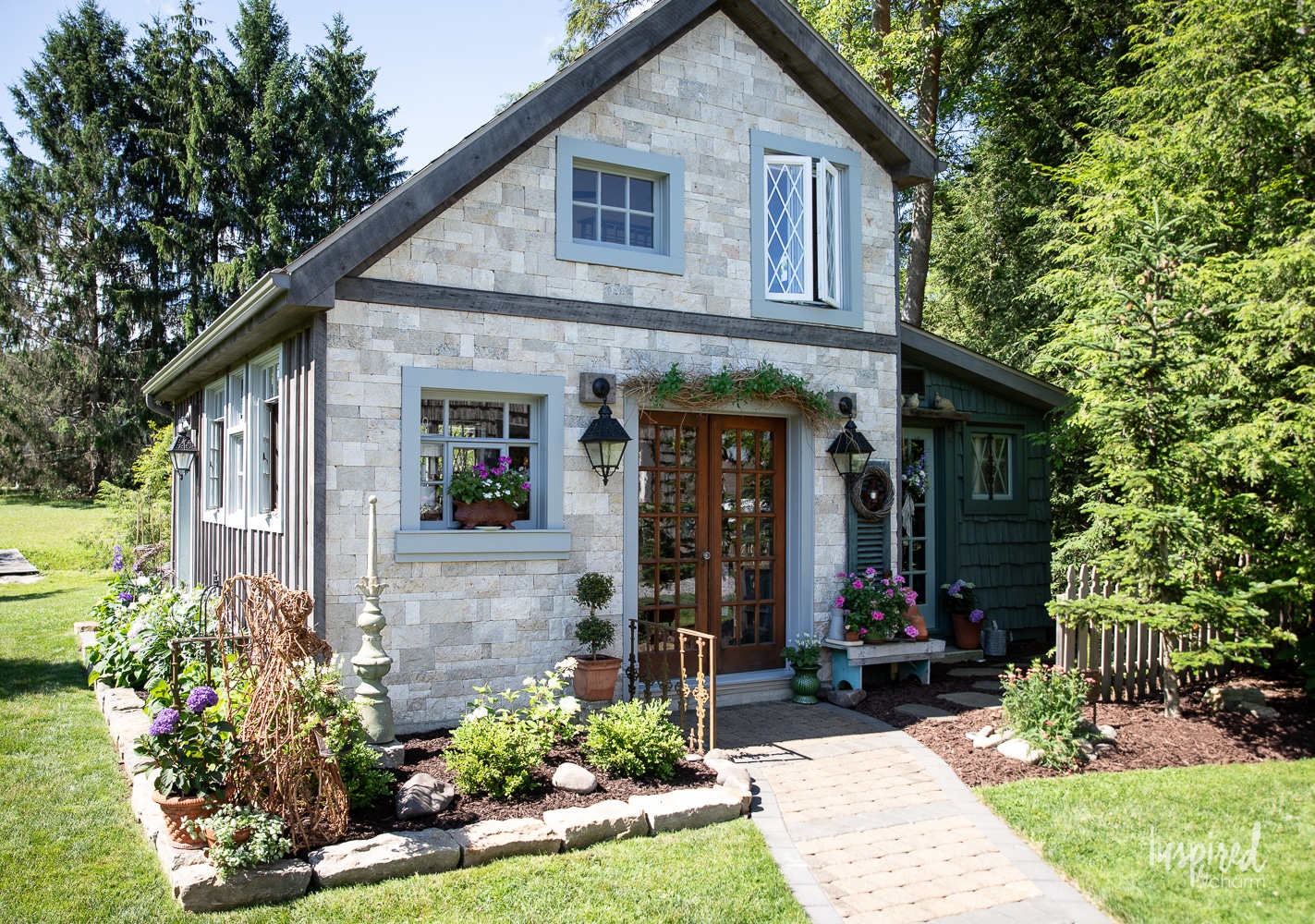 exterior of gardenhouse with vintage decor.