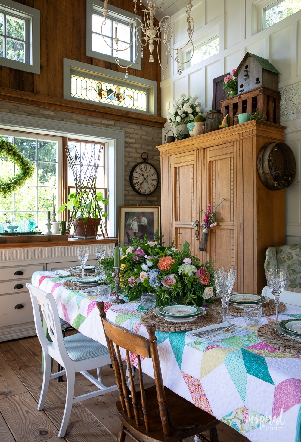 garden house decorated for summer with large wood wardrobe. 