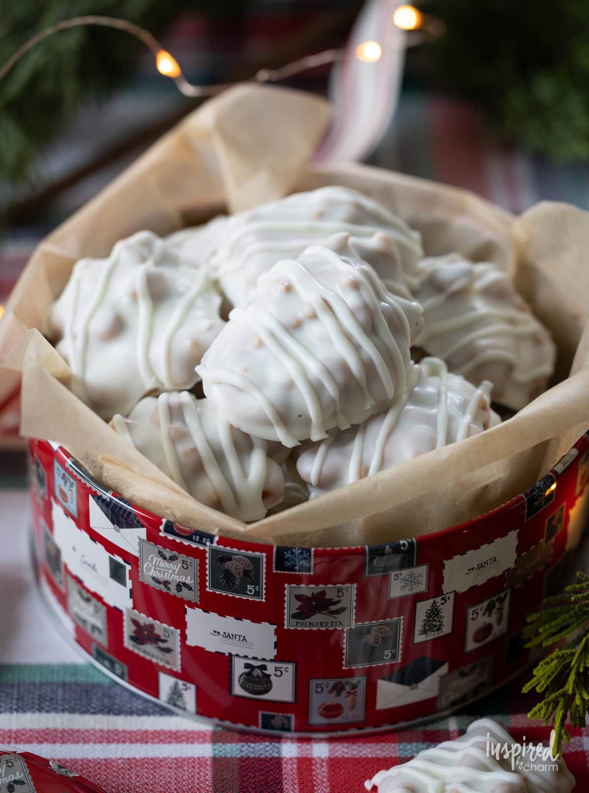 handmade polar bear paws in a christmas tin.