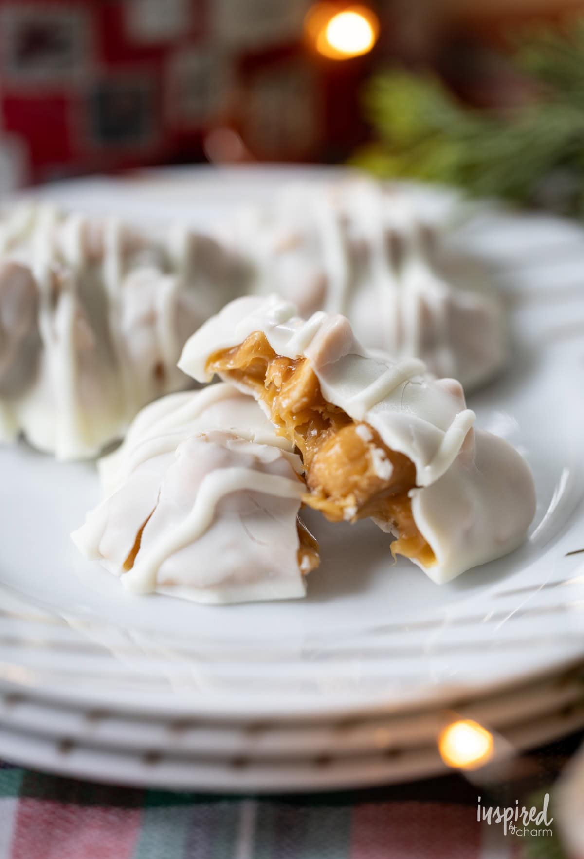 Homemade Caramel Cashew Clusters on a plate.