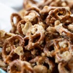 Sweet & Salty Cashew Toffee Pretzels in a tin.