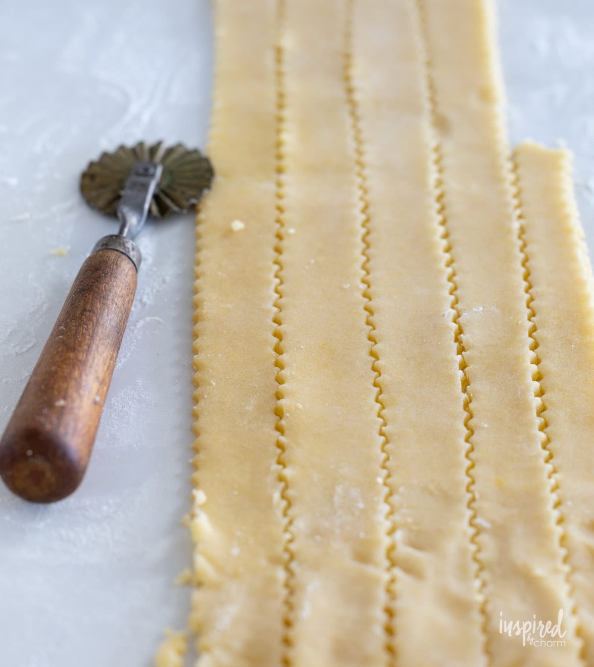 ribbons of pie dough with crimped edges.