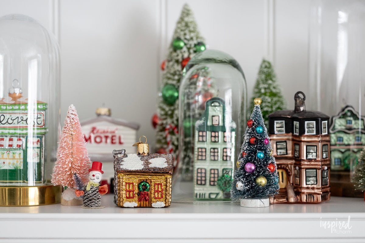 christmas decor with glass christmas ornament house.