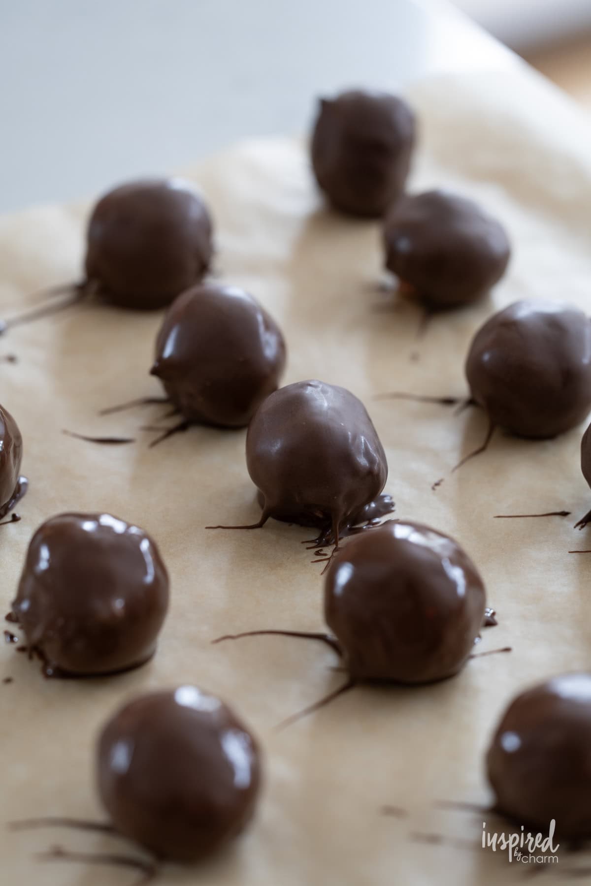 round balls of candy dipped into chocolate.