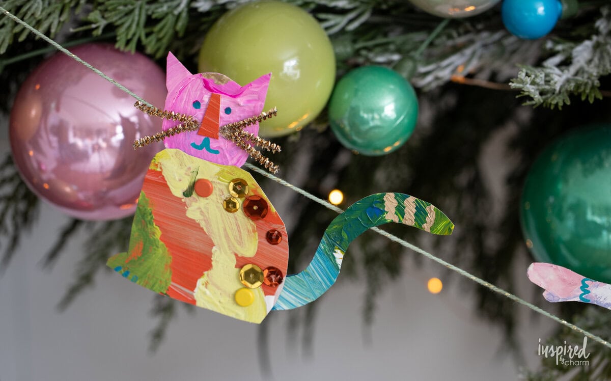 colorful cat decoration on a garland.
