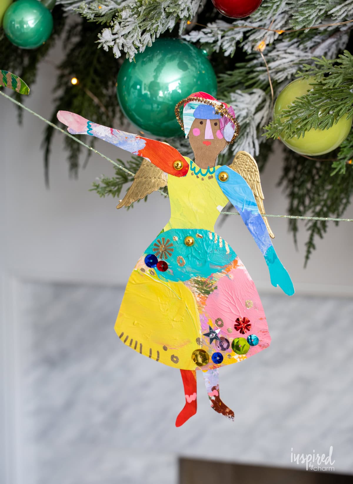 lady Painted Paper Plate Articulated Christmas Figure. 