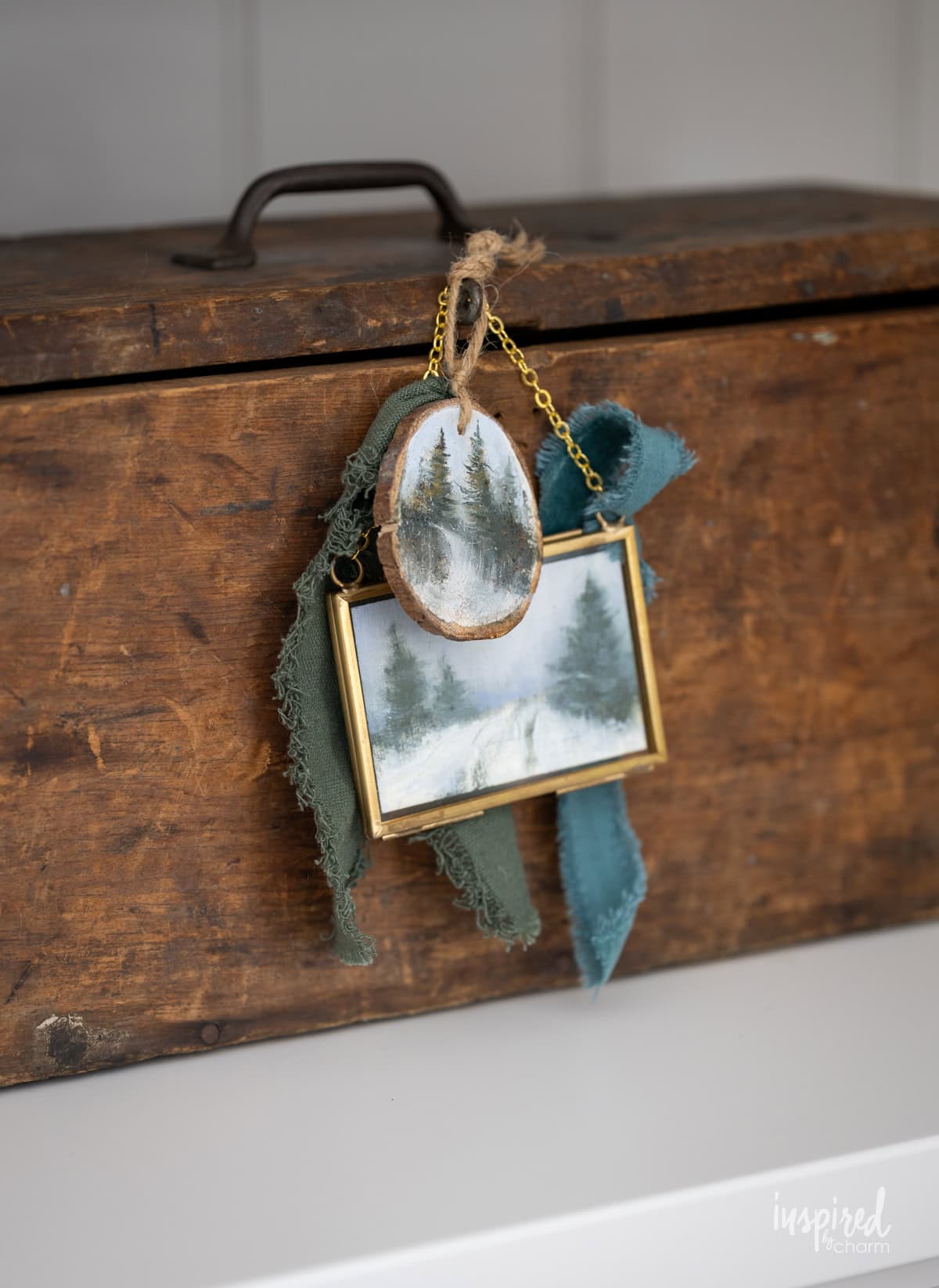 artwork hung on a box. 