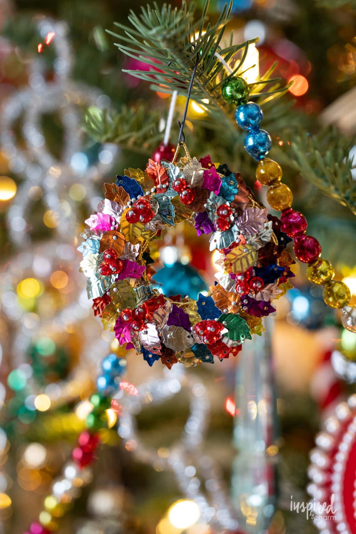 vintage sequin wreath ornament.