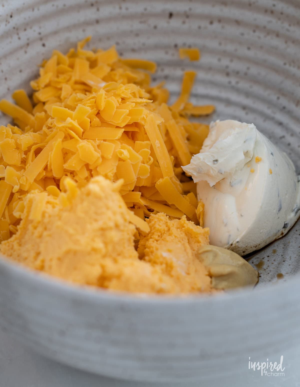 ingredients for Pub-Style Cheddar Cheese Dip in a bowl.