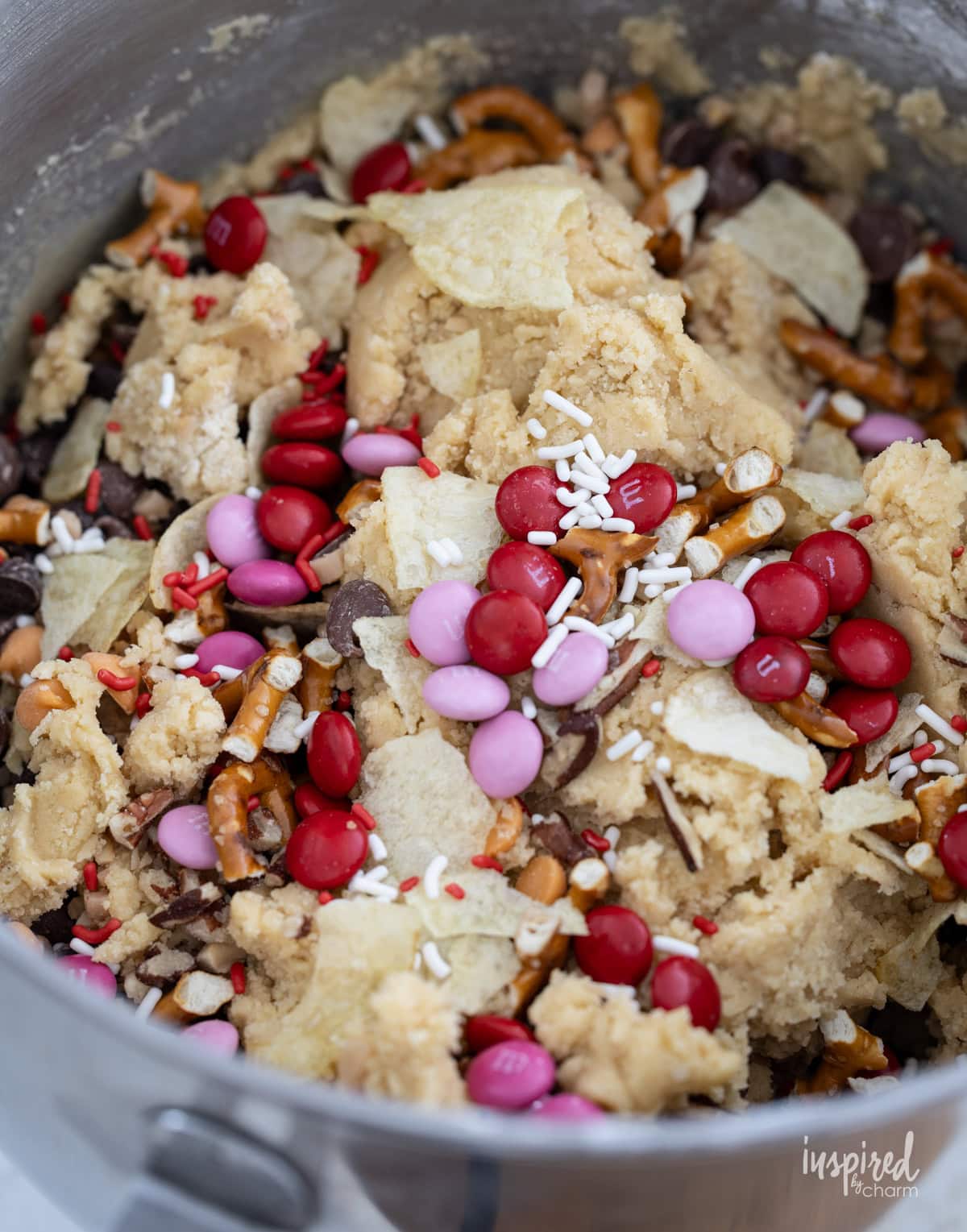 Kitchen Sink Cookies dough in a mixing bowl.