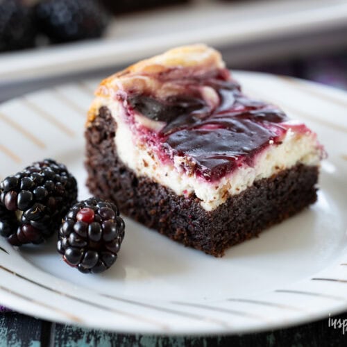 single Blackberry Cheesecake Brownie on a plate.