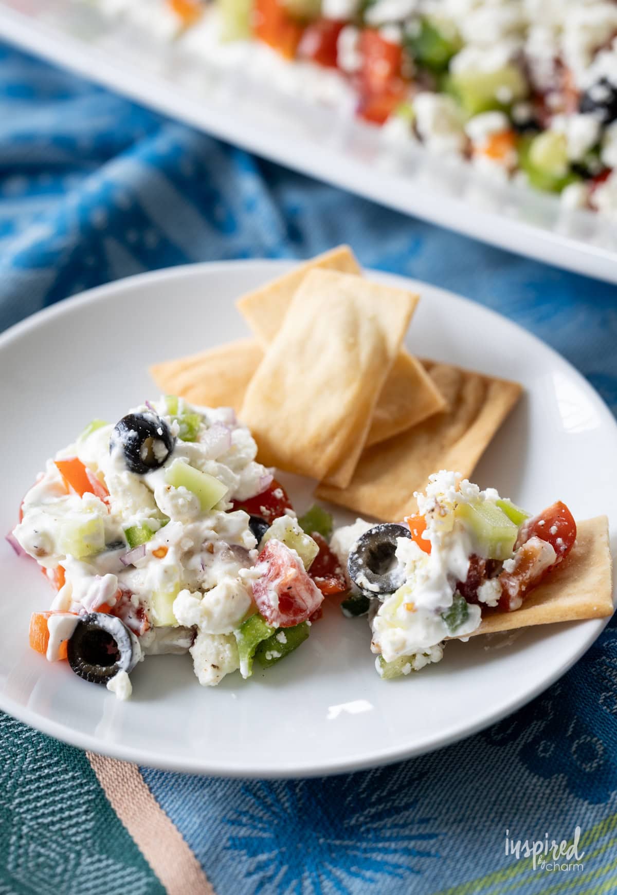 pita chips served with greek feta layer dip. 