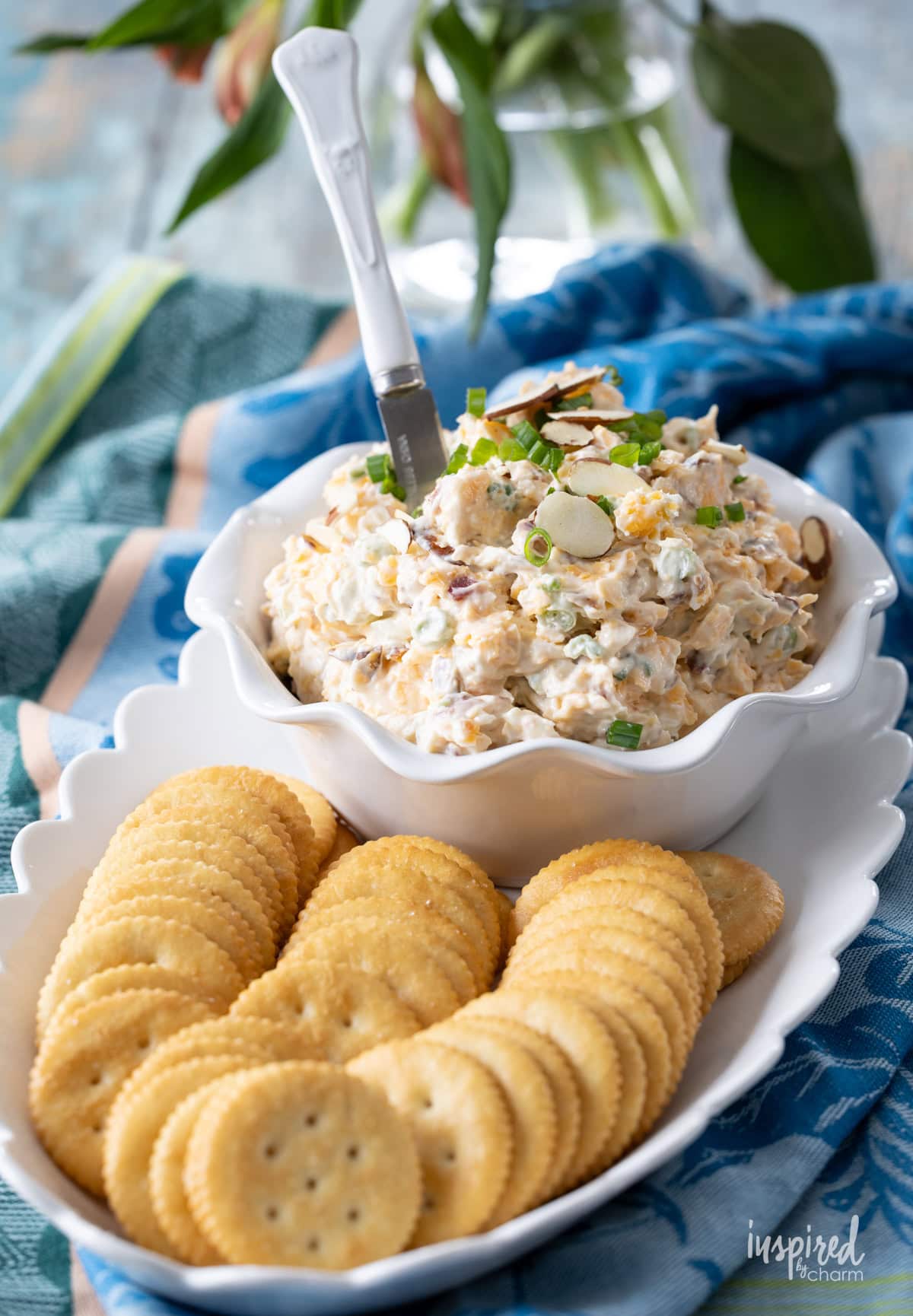 Neiman Marcus Dip served with crackers on a platter.