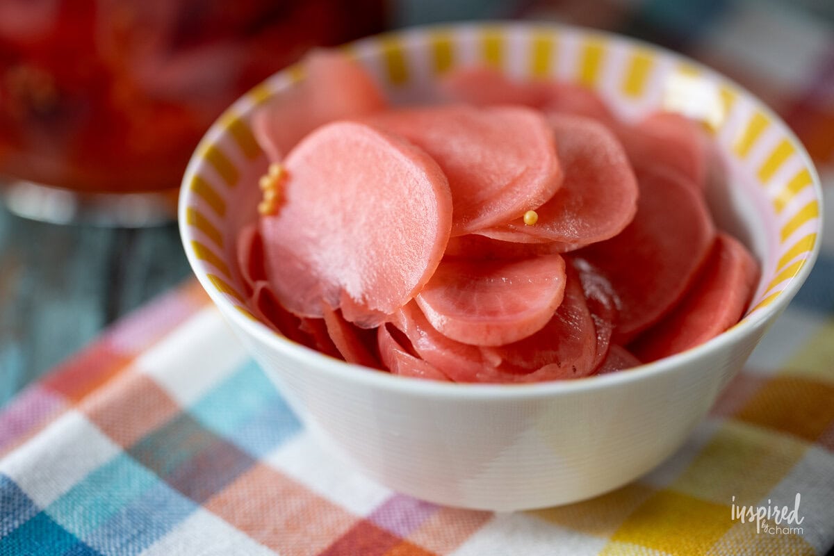 small dish with Easy Pickled Radishes. 